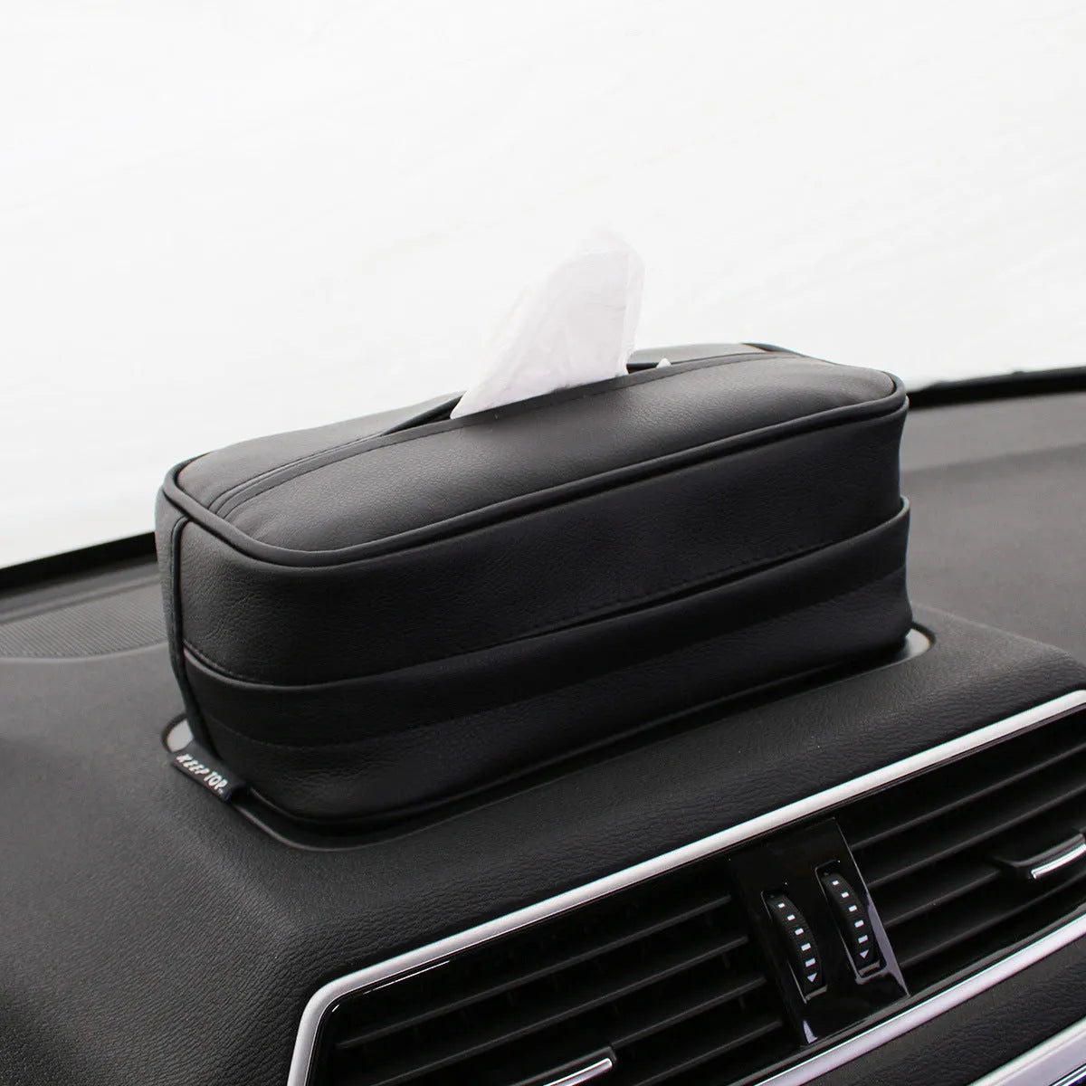 Black PU leather hanging storage box with hook for car or home organisation