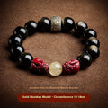Hand-carved natural cinnabar beads bracelet with zodiac animal charm in gold or silver stone option