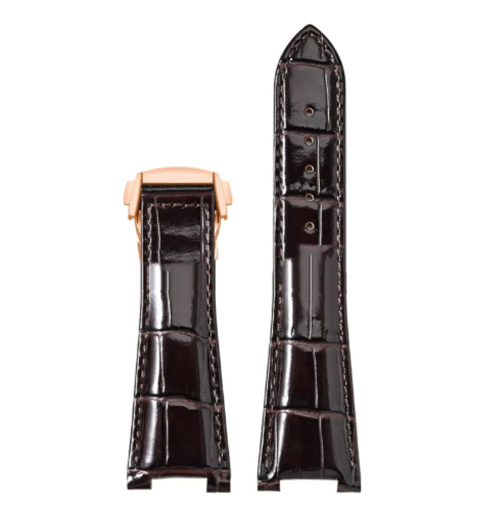 Bamboo pattern leather watch band for Observatory watches in black with silver buckle