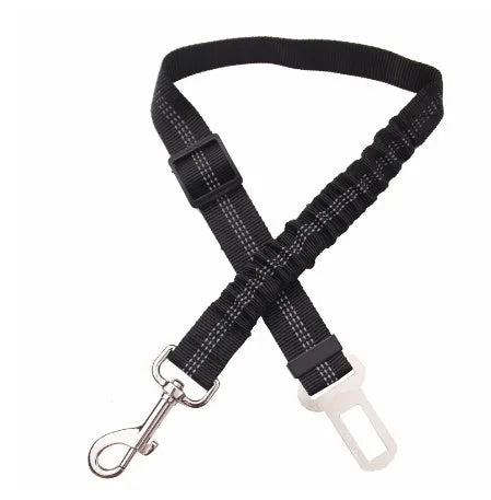 Adjustable dog seat belt harness with elastic safety rope in beige colour