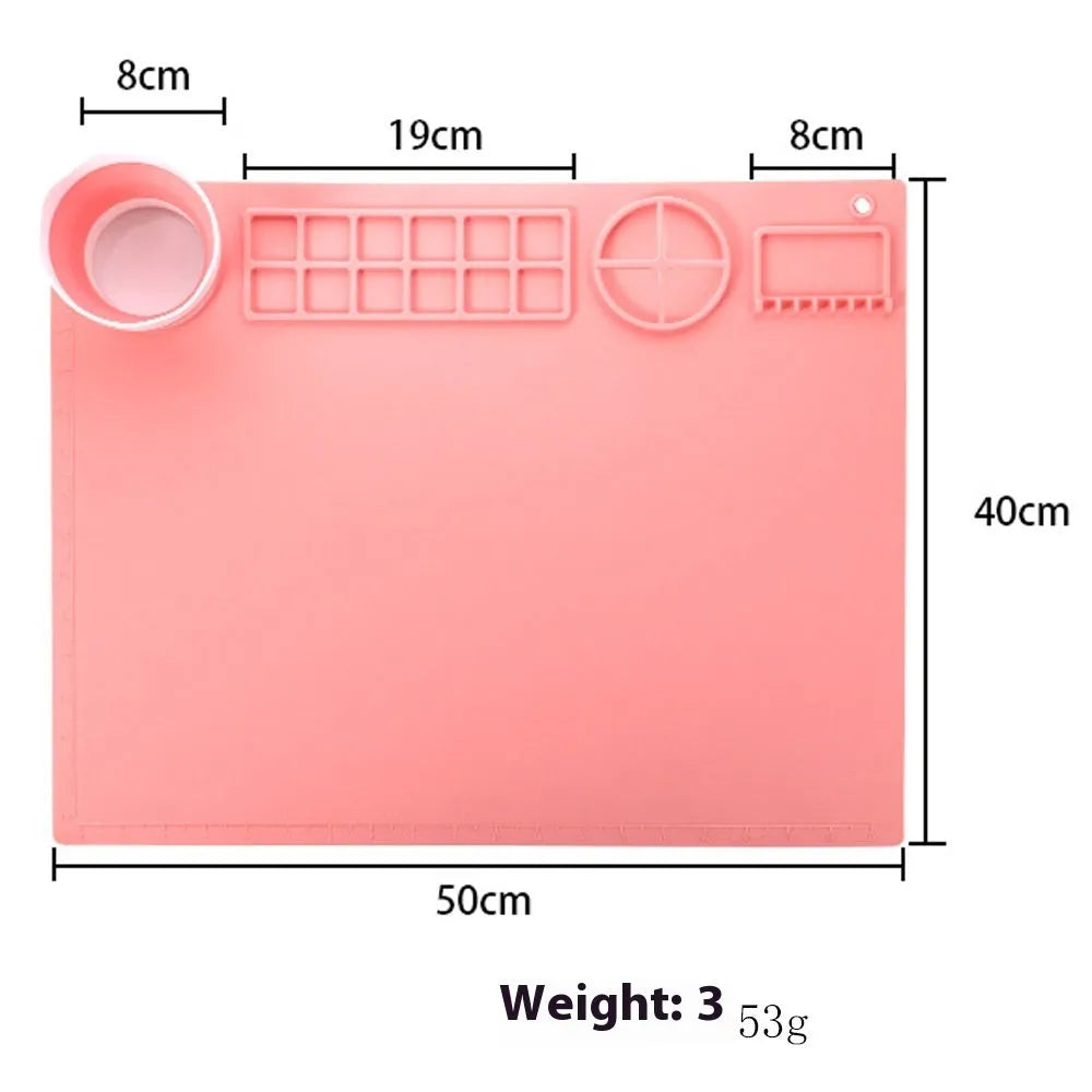 Silicone painting mat with optional mixing bowls for oil and watercolour artwork