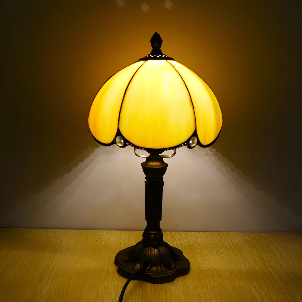 Beige fabric bedside lamp with simple modern design measuring 20cm wide