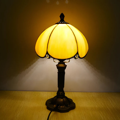 Beige fabric bedside lamp with simple modern design measuring 20cm wide