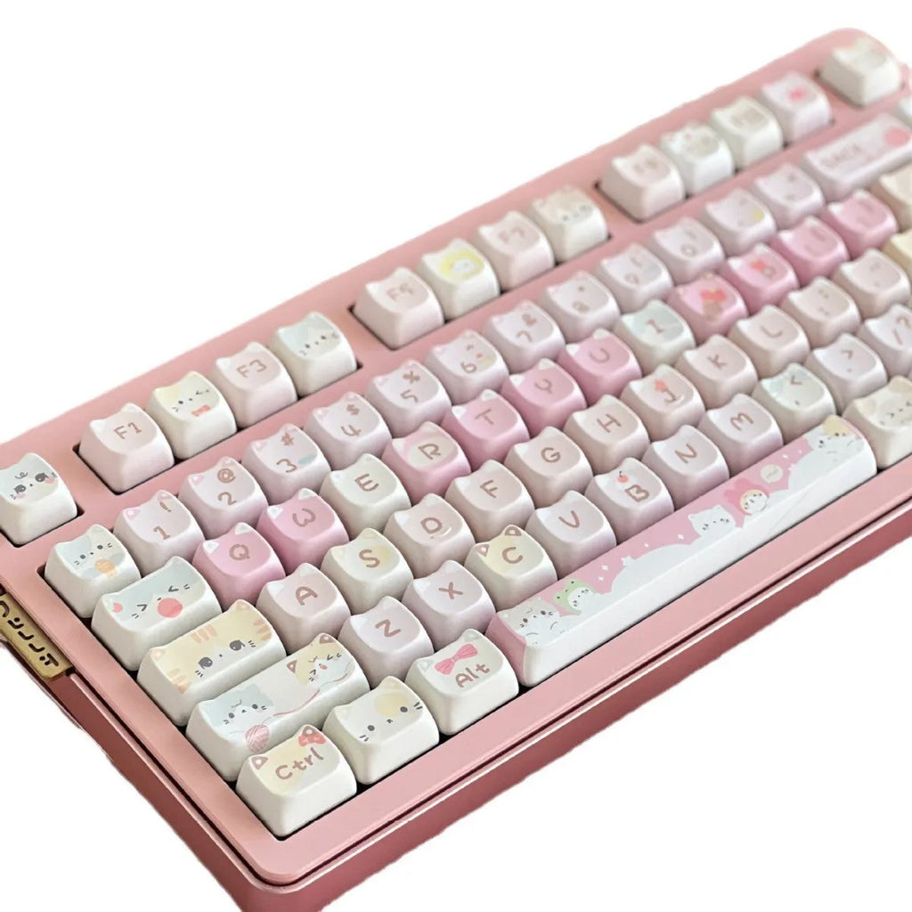Meow Meow Team 141-key mechanical keyboard keycap set with colourful cat designs on all sides