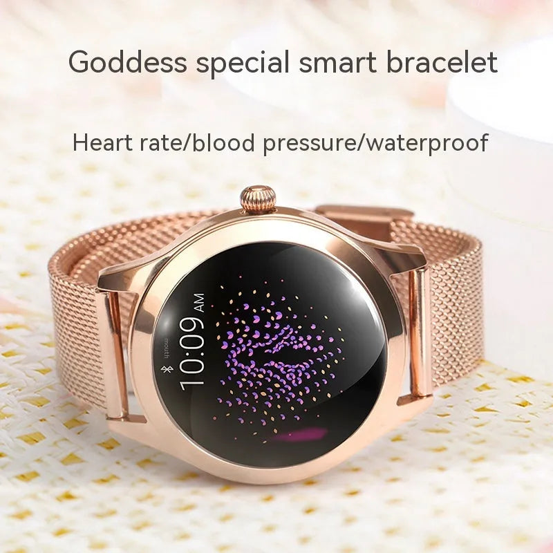 Women's sports smartwatch with heart rate monitoring and waterproof design in multiple colour options