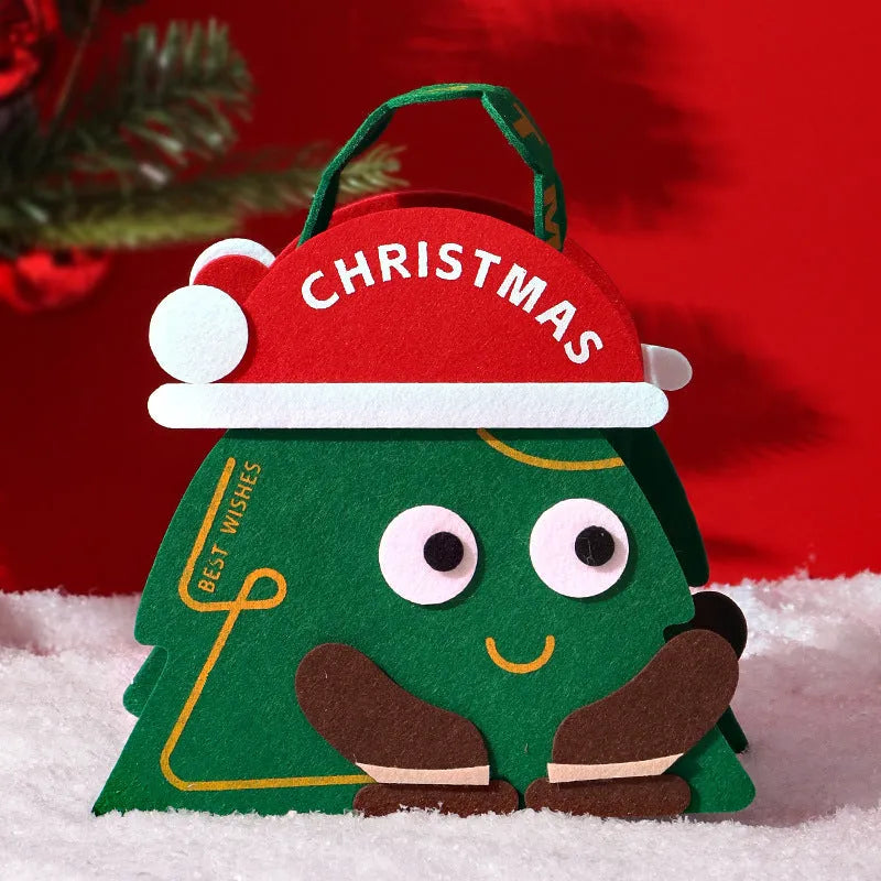 Christmas gift felt bag in green with cartoon design, used for gift packaging