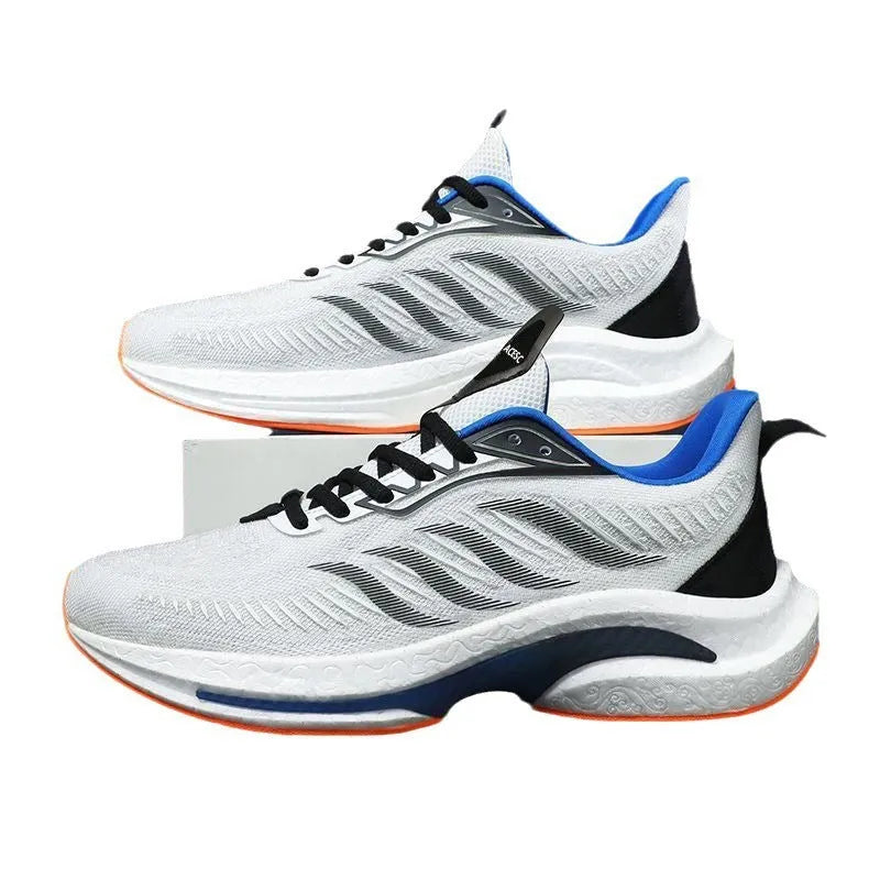 Breathable low-top casual sports shoes with cloth lining in black, orange, and white blue