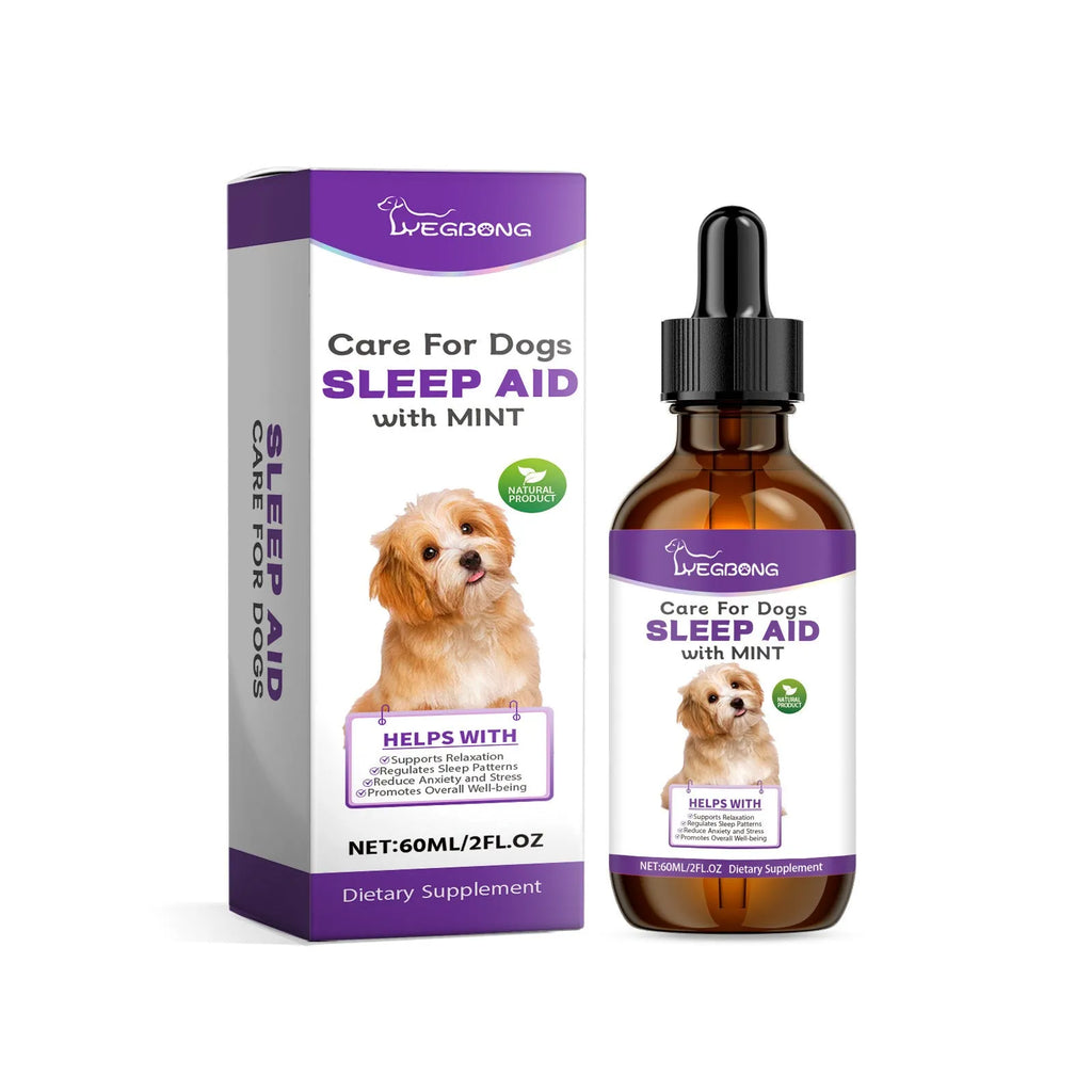 60ml bottle of dog sleep drops with mint extract for canine sleep support