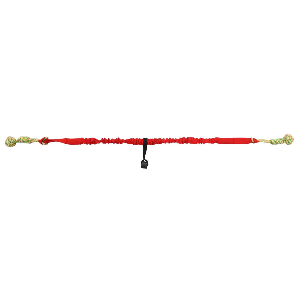 A twisted cotton rope dog toy for tug-of-war and chewing, shown in black, grey, or red.