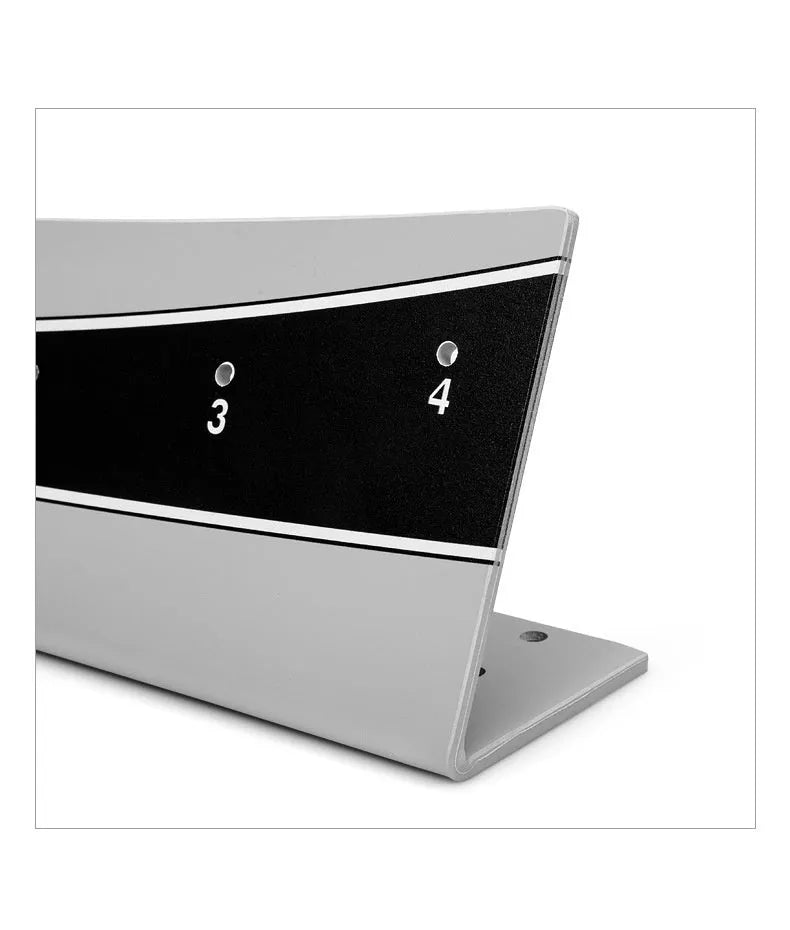 Adjustable golf putter trajectory balance simulator made from white PVC.
