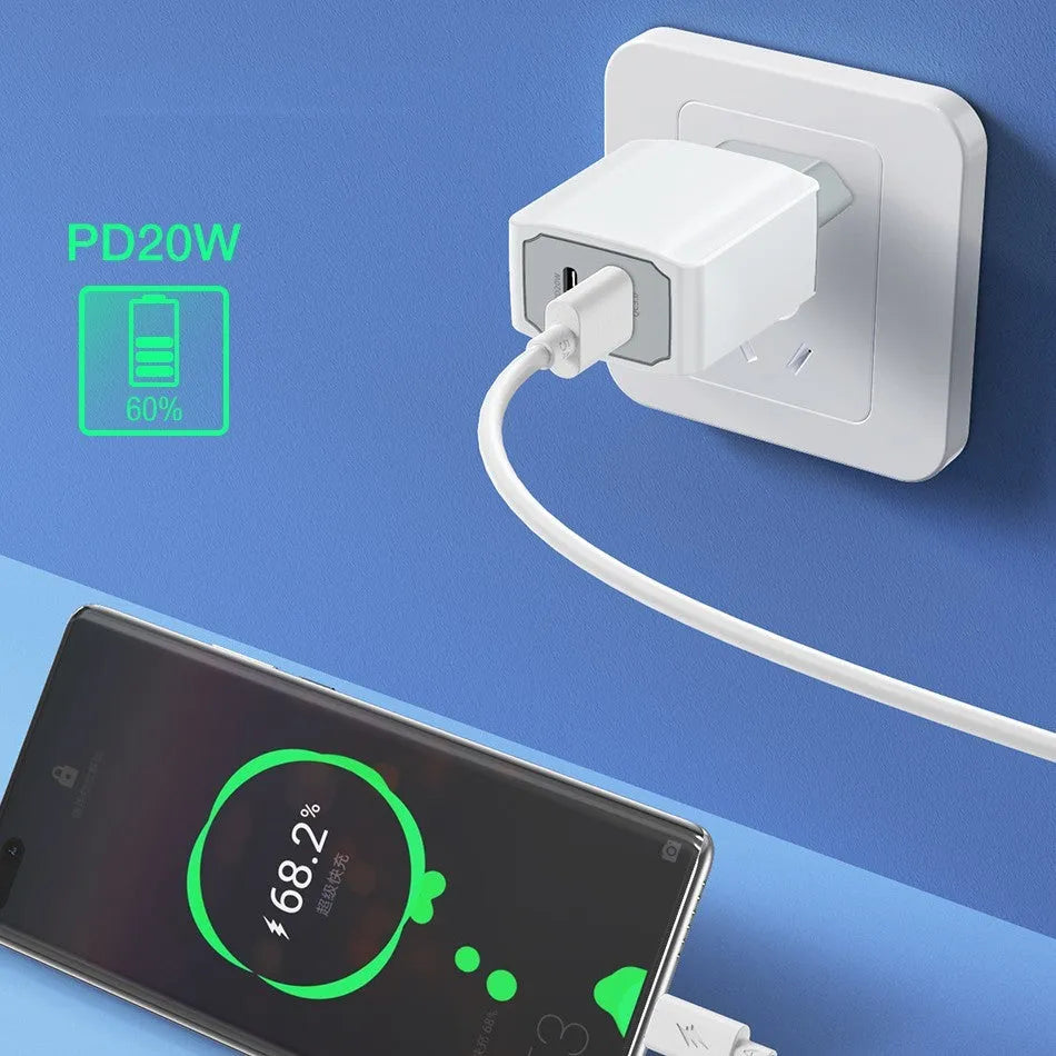 White phone charger set with European fast charging and fireproof ABS PC construction