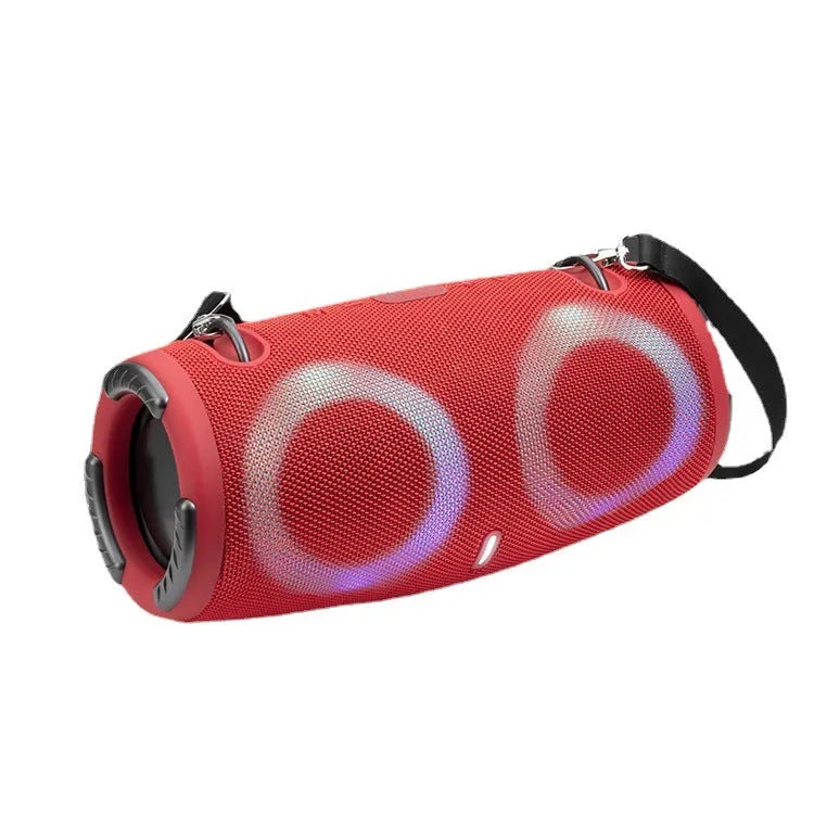 War Drum portable Bluetooth speaker in multiple colours with RGB lights and a carrying strap.