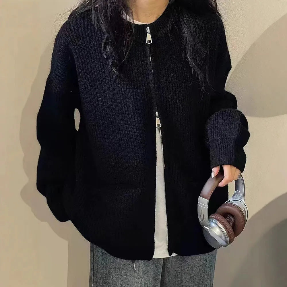 Beige viscose knit sweater coat for women, shown as an open-front cardigan with long sleeves.