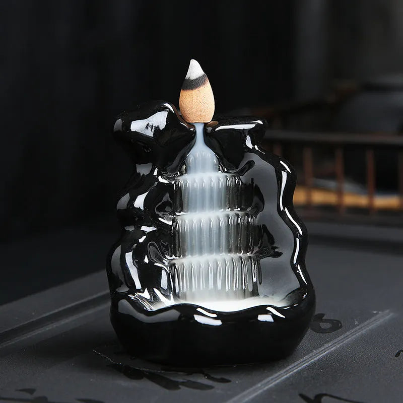 Ceramic backflow incense burner with tree ornament design in green, mangrove, pink or white colour options