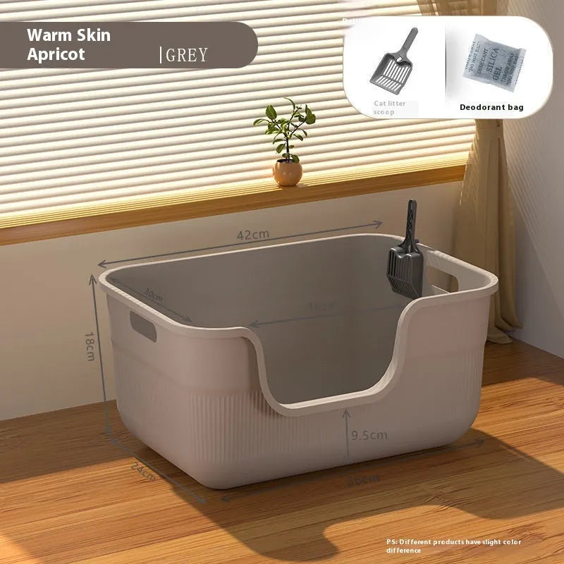 Oversized splash-proof cat litter box in multiple colours with extra large scoop included