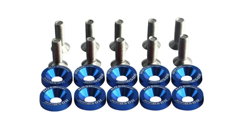 Ten car modification gasket screws displayed in eight different colours for automotive engine bay customisation