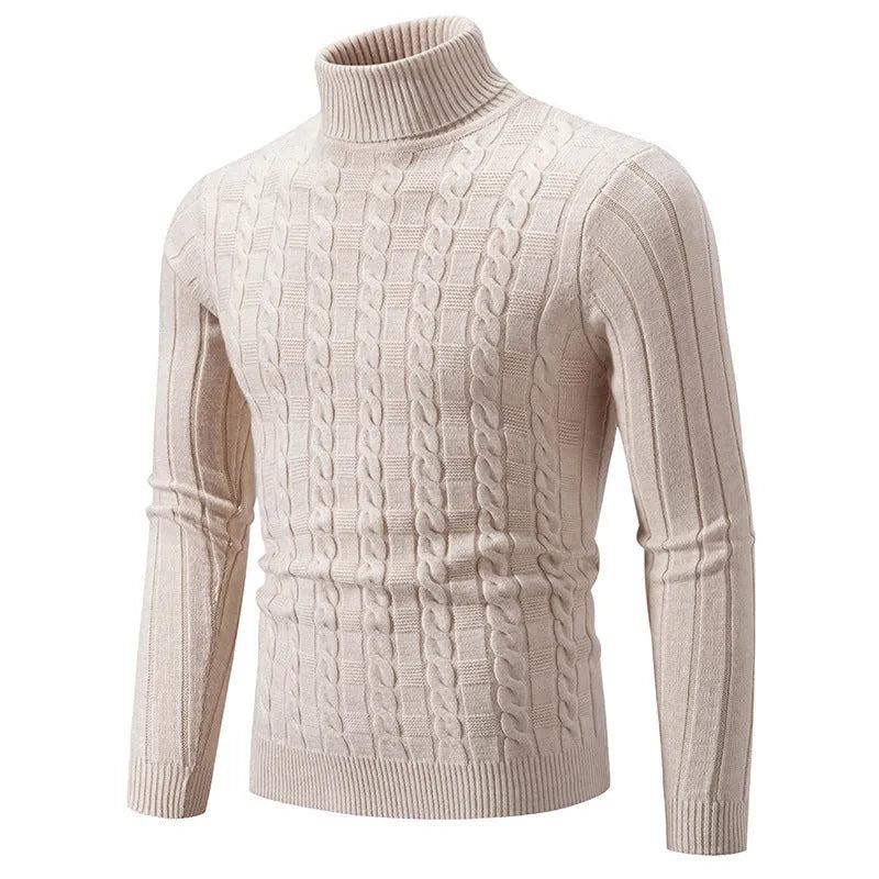 Men's slim fit chenille turtleneck pullover sweater in neutral colour options