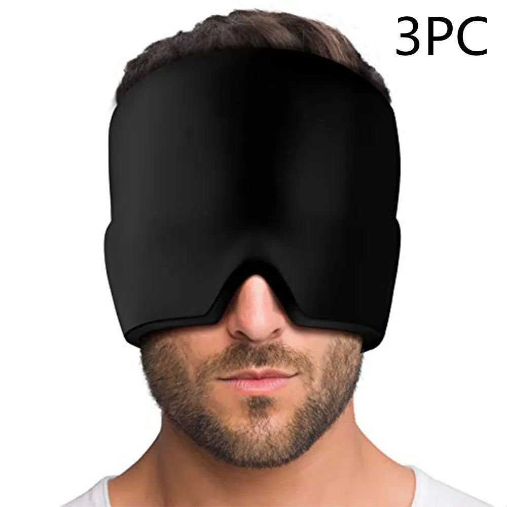 Elastic cloth gel eye mask for headache relief with adjustable headband in black colour