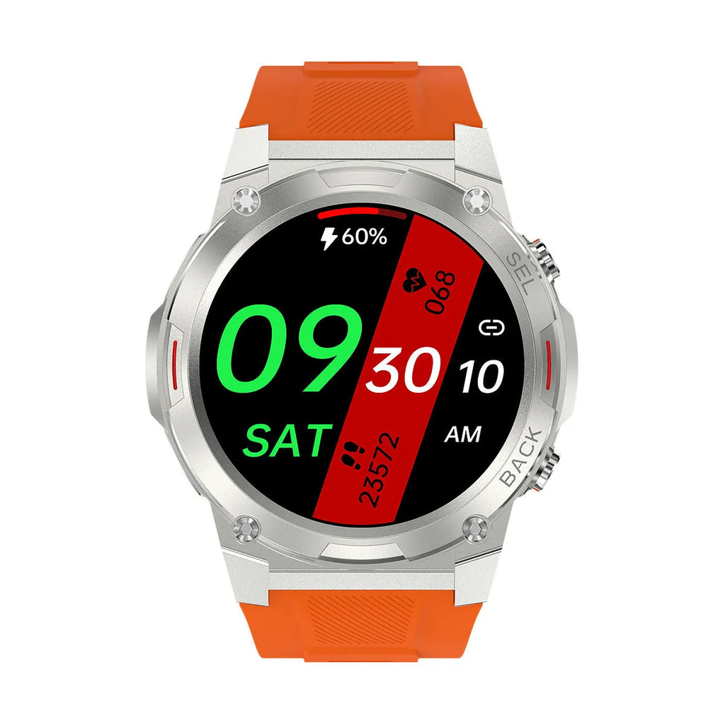 Anti-fall IP68 waterproof NFC smart watch with 143-inch AMOLED screen in black showing health metrics