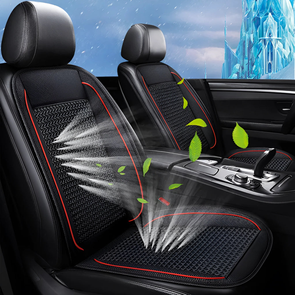 Black car ventilation seat cushion with massage function, shown at 60x60 cm size.