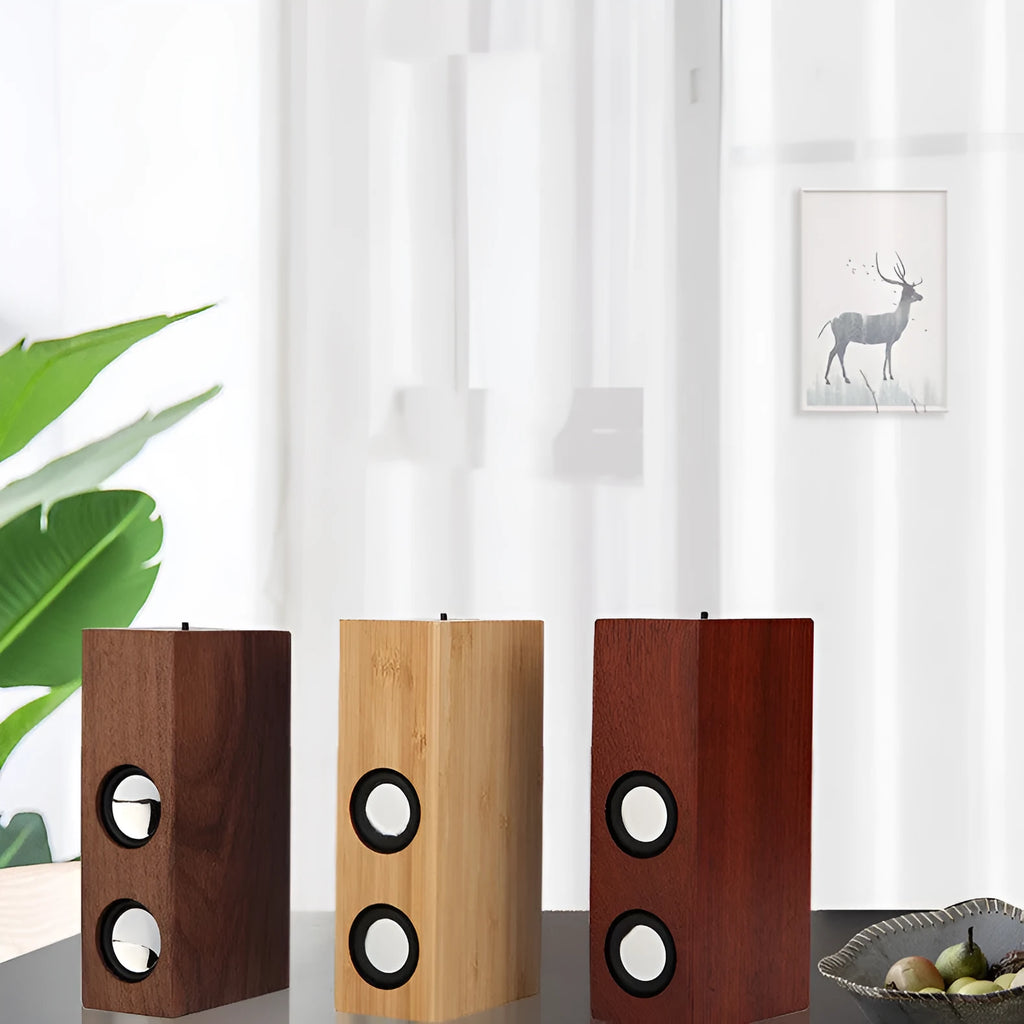 Wooden retro Bluetooth speaker in bamboo, black walnut, or sapele finish with USB port