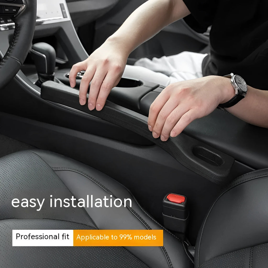 Car seat gap sealing strip in polyresin with integrated handle in four colour options