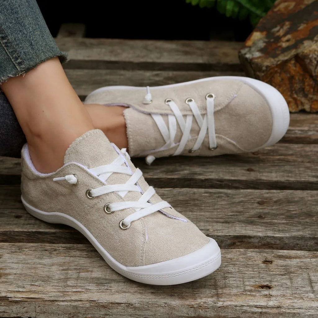 Women's creamy white fabric casual sneakers with rubber sole, low-top design