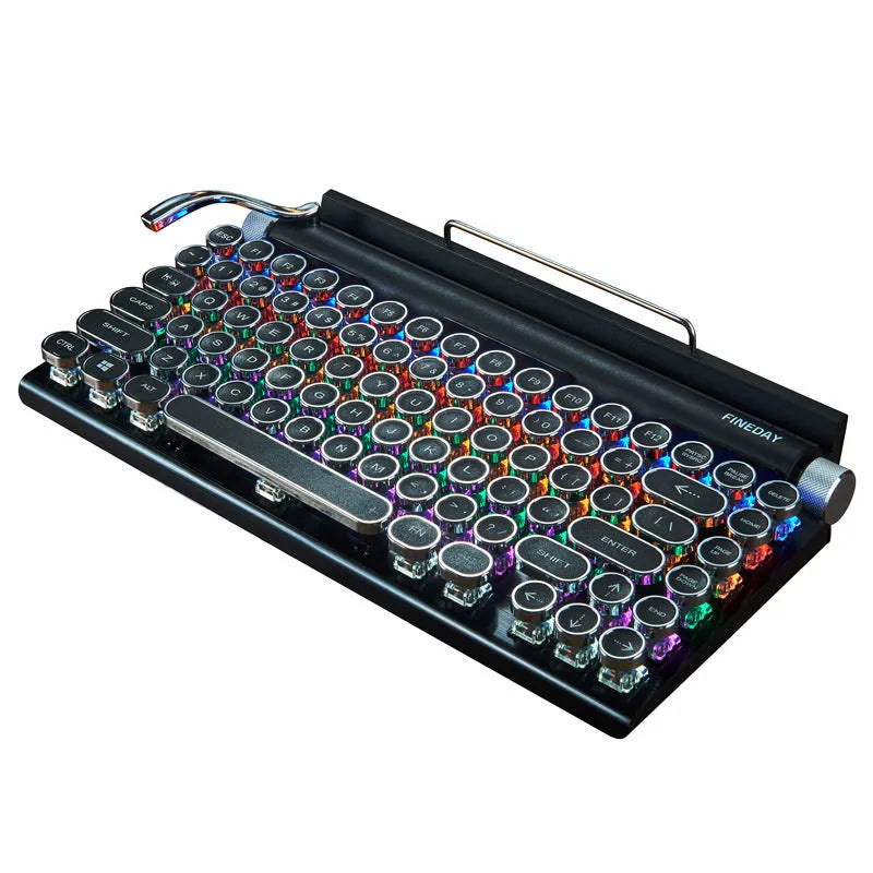 Black retro typewriter mechanical keyboard with backlighting and Bluetooth connectivity
