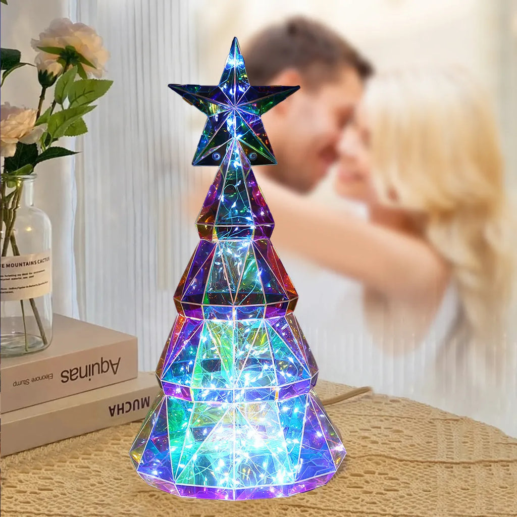 Colourful cartoon Christmas tree light decoration measuring 20cm tall made from PET plastic