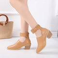 Vintage high heel ankle boots for women in black round toe PU leather mid heel 3-5 cm