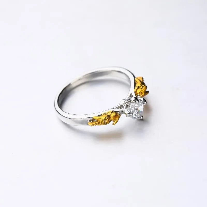 A black gold finished copper ring in a crown shape for cosplay and festivals.
