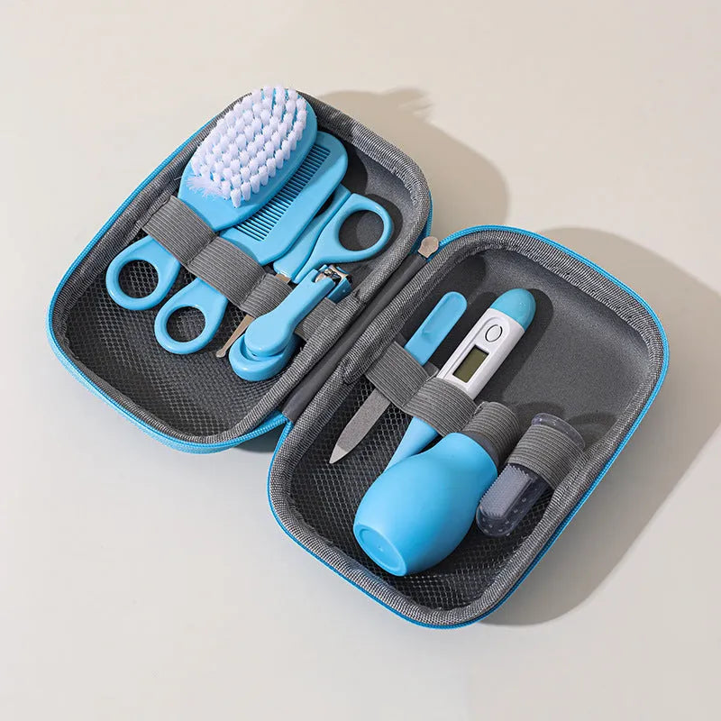 Baby nail cutting pliers 8-piece set in blue with EVA bag and soft head clipper