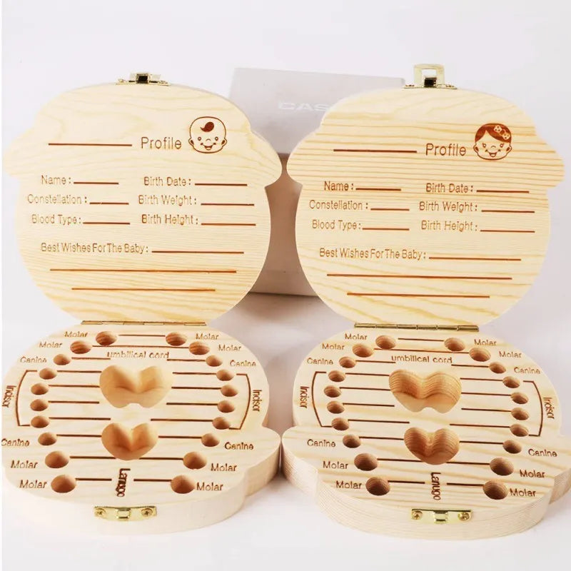 Wooden tooth storage box for babies, 12.5 cm by 11.5 cm, with OPP bag packaging