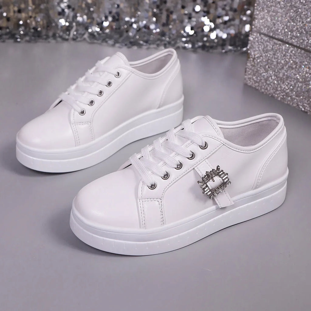 New soft bottom leather sports women's shoes in low-top style, PU upper, rubber sole, front lace-up, available in multiple colours including apricot