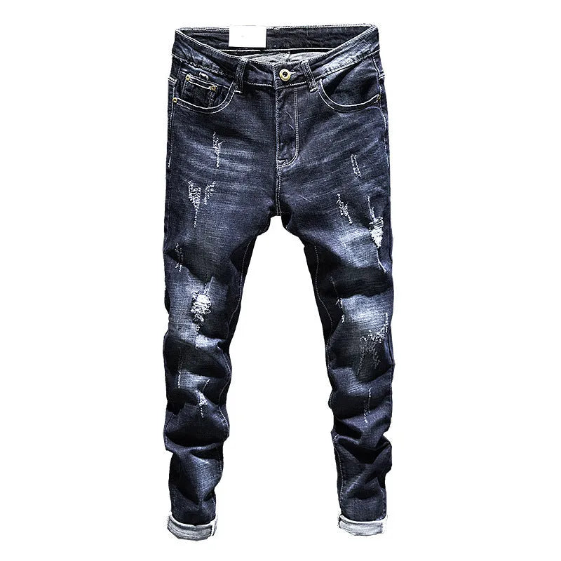 Men's slim-fitting skinny jeans in dark blue denim with micro elastic construction