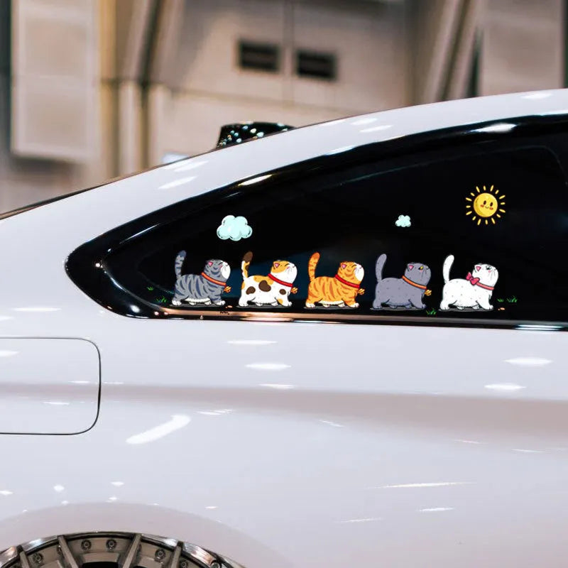 Waterproof PVC car sticker showing five climbing cats design for vehicle decoration