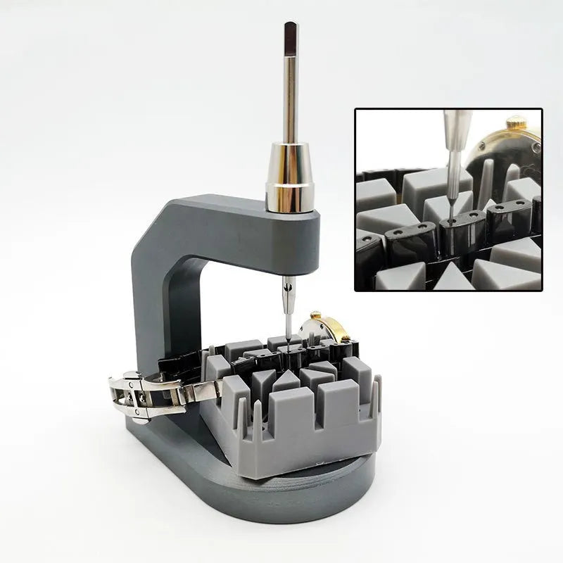 Silver multi-purpose press strap removal tool made from tool steel for watch and electronics repair