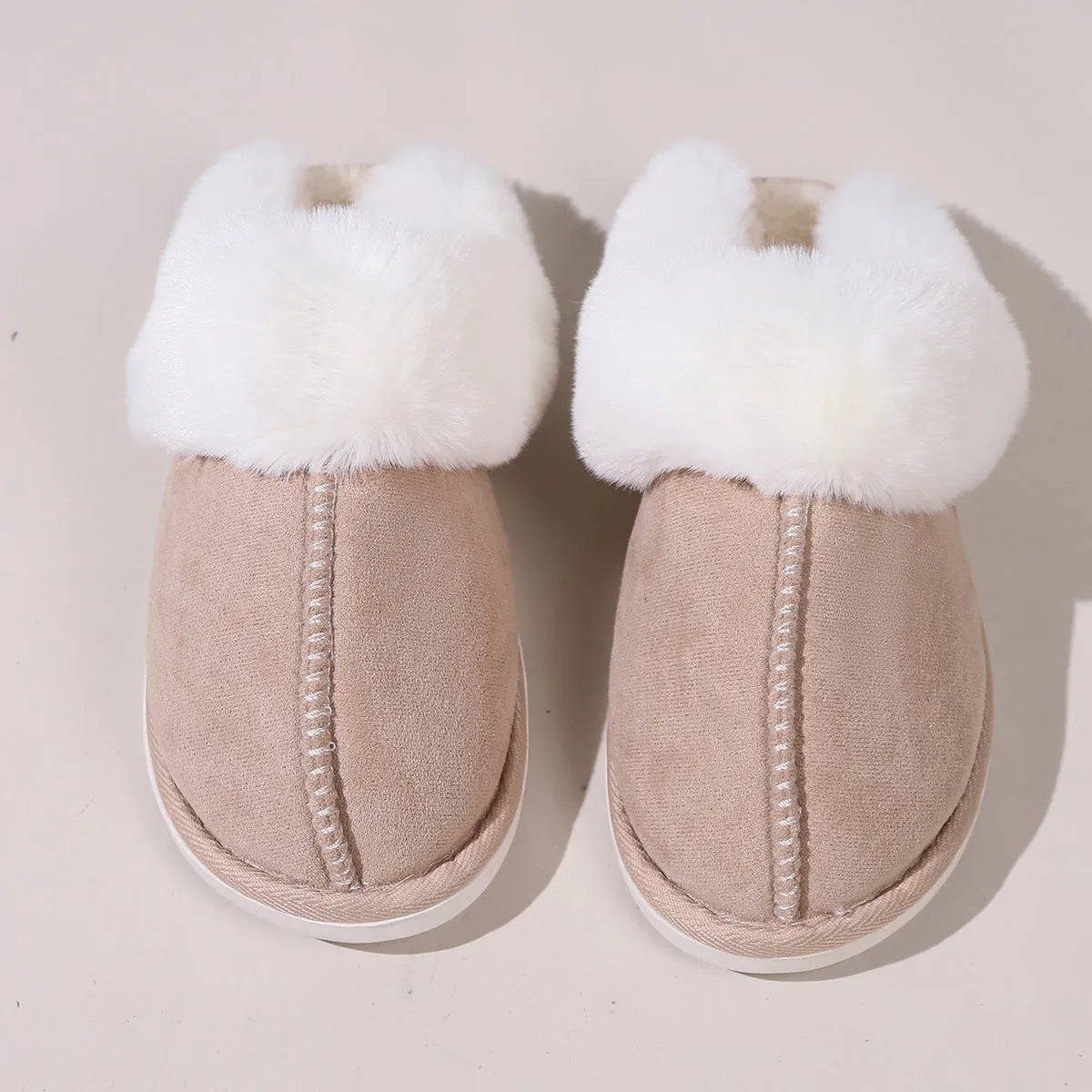 Cotton slippers with fleece lining, artificial wool inner, flat 2cm heel, PVC sole, solid colour design, sizes 36-45