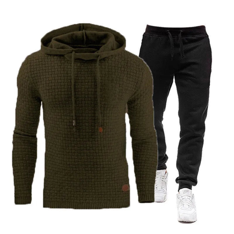 Korean fashion autumn winter casual coat and trousers set in army green, long sleeves, chemical fibre blend