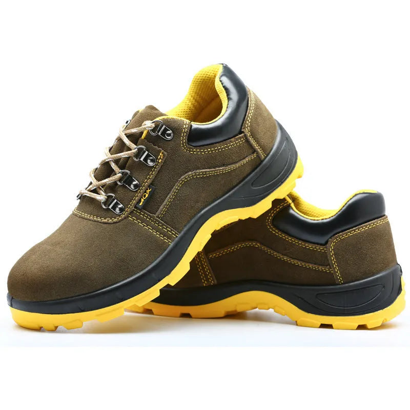 Bronze cow suede steel toe safety shoes with anti-skid rubber sole for industrial work