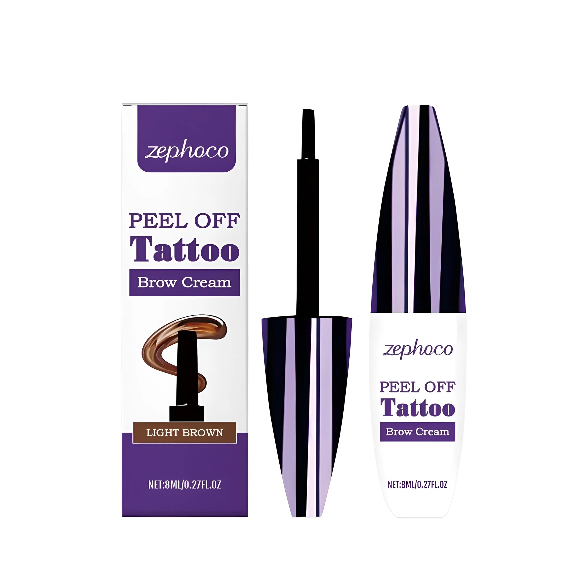Tearable liquid eyebrow pencil in Black, Brown, and Light Brown colour options.