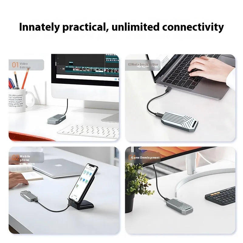 Silver aluminium Thunderbolt 4 external NVMe SSD enclosure for MacBook and PC
