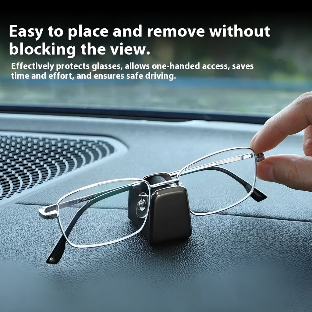Zinc alloy car dashboard sunglasses holder with leather strap in black, green, grey, or red.
