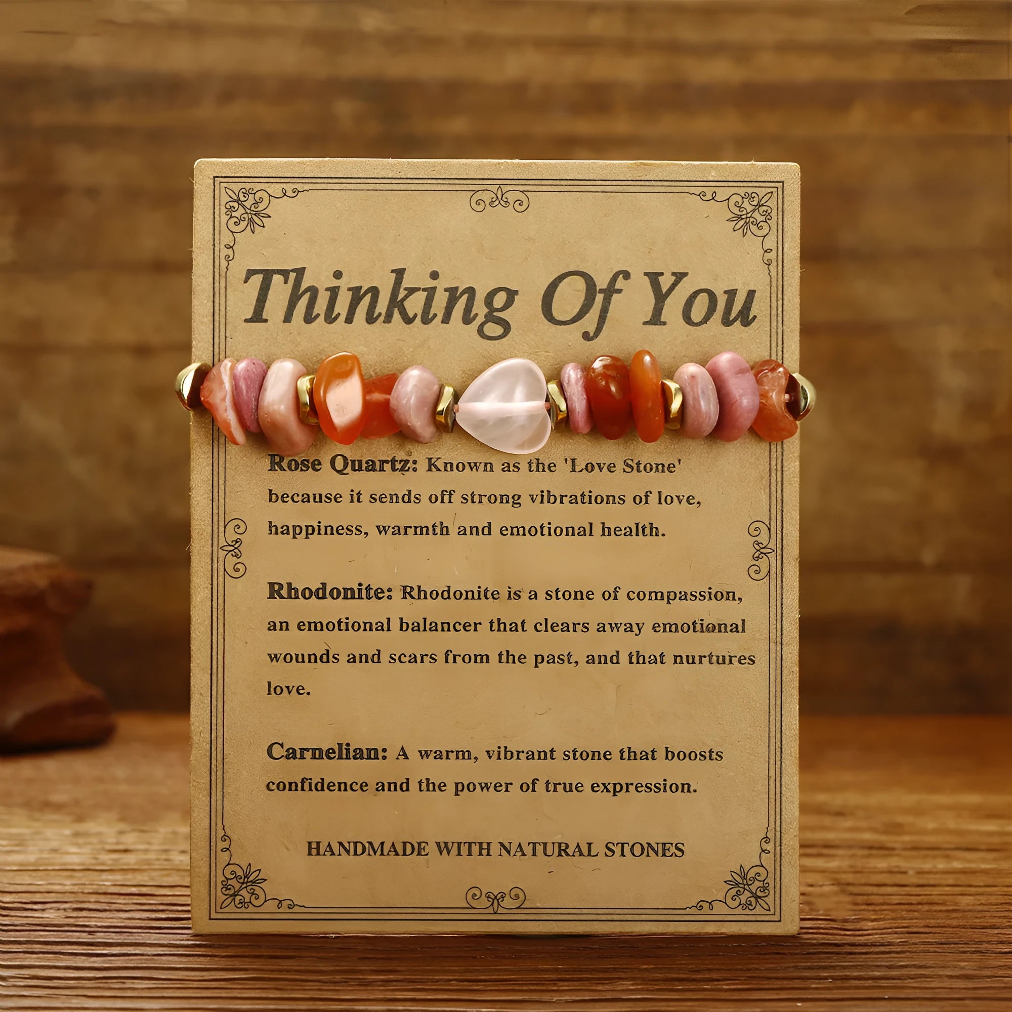 Handcrafted women's stone bracelet with geometric beads on a wrist.