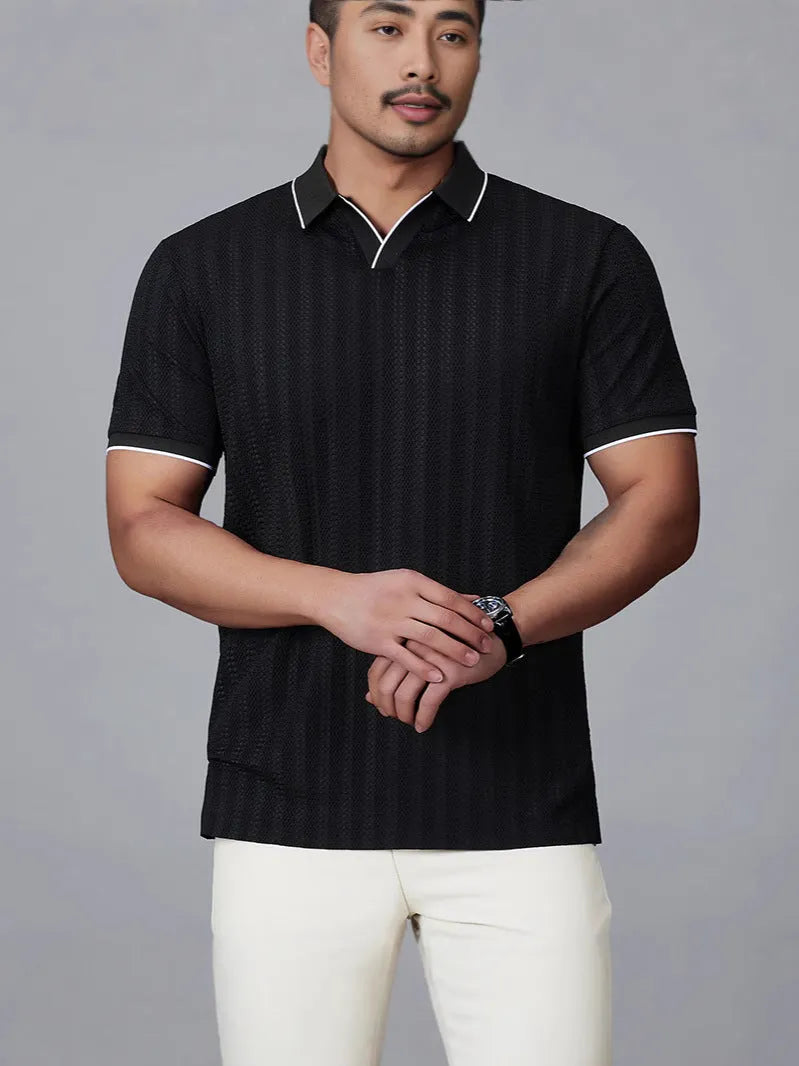 Men's loose fit short-sleeved polo shirt in thin nylon fabric available in white, black, and orange colours