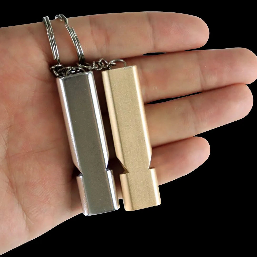 Double hole aluminium alloy survival whistle in silver and gold colour options