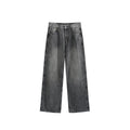 Men's wide leg jeans in washed denim with straight leg cut and mid waist design