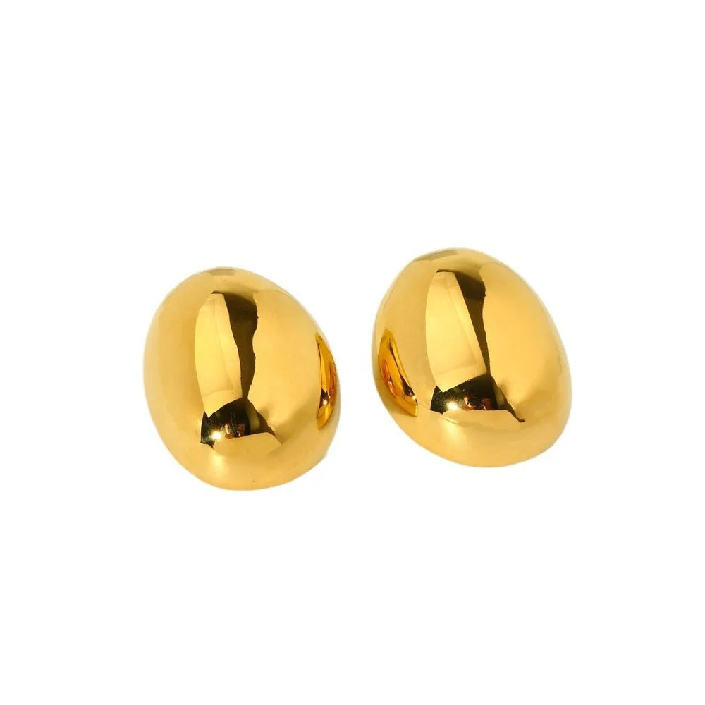 Geometric stainless steel ear studs with electroplated 18K gold finish and glazed surface in colour DFE139