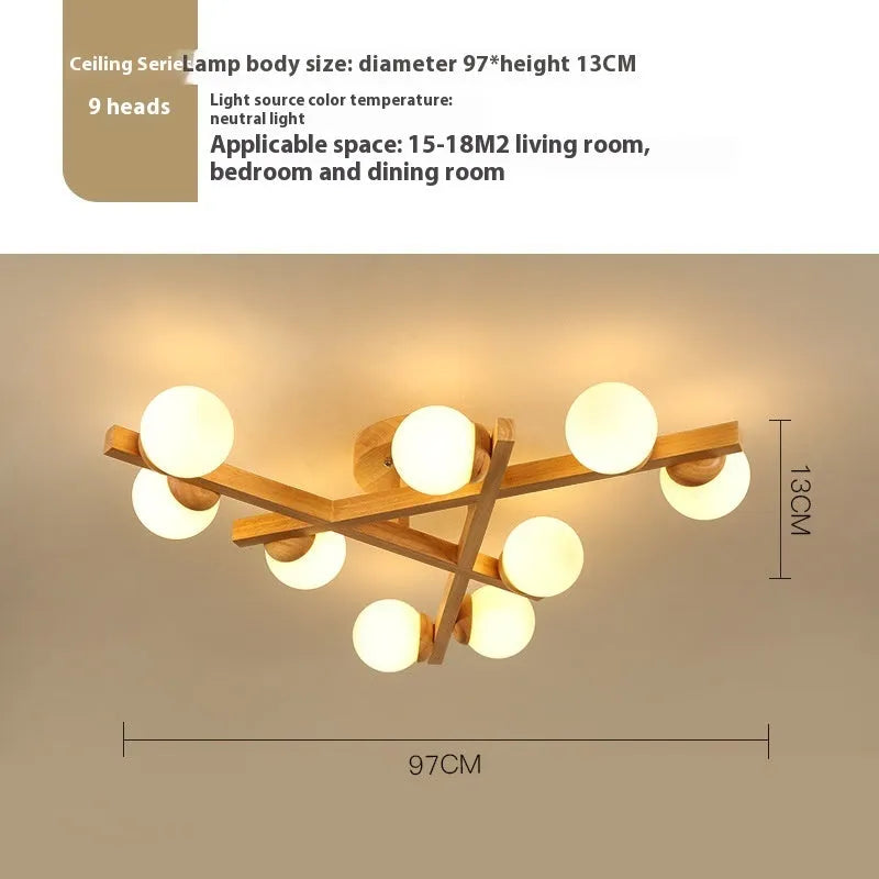 Wooden style modern ceiling lamp with three light heads for living room