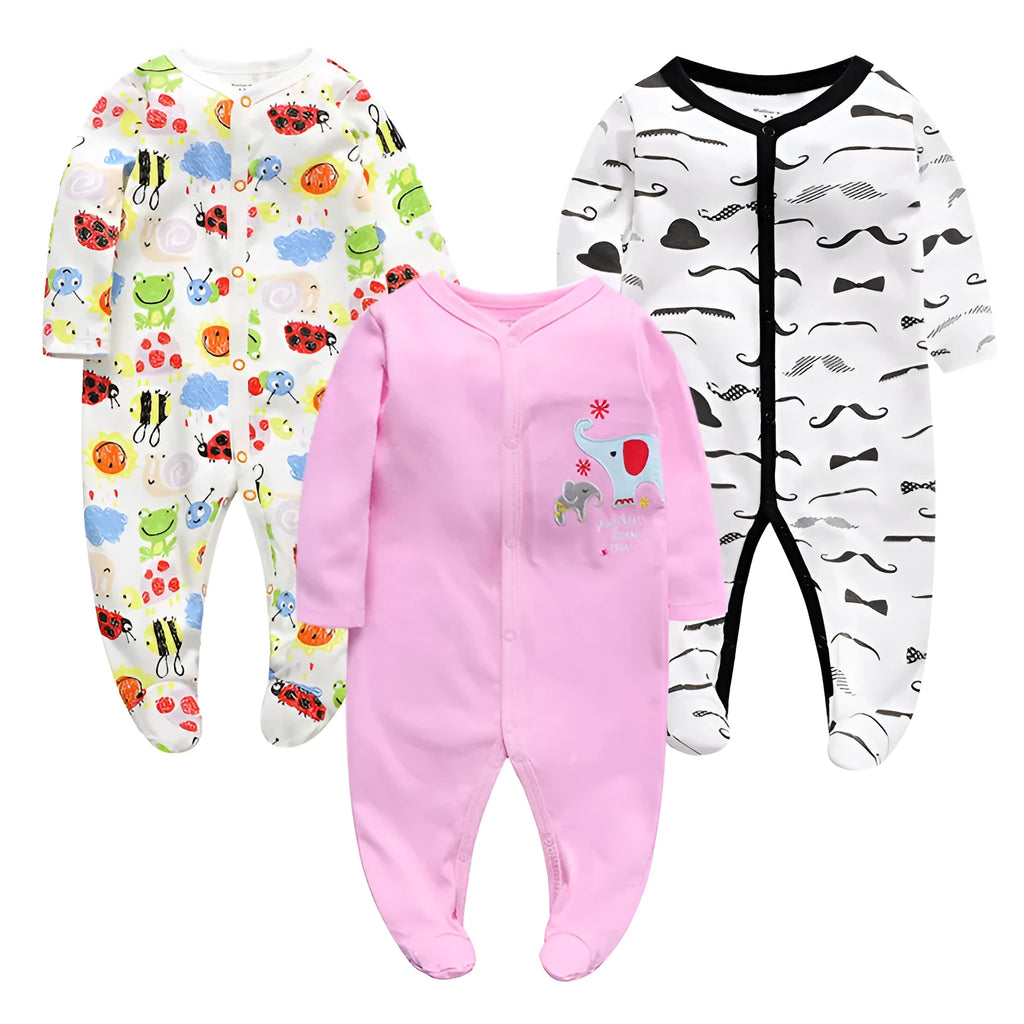 Cotton baby one-piece clothes in a dinosaur print design for infants aged 3 to 12 months